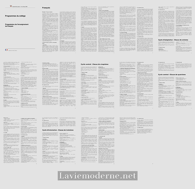 Les 14 pages des programmes français au collège